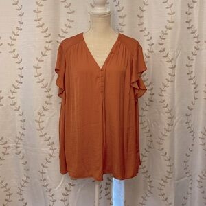 JNY Jones New York woman’s plus size copper top, soft, 5 button V-neck size 3X